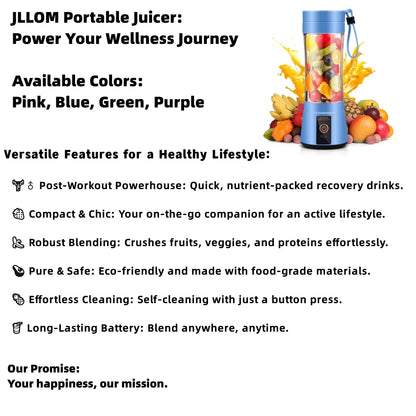 Portable Juicer for Fruit Smoothie Shake & Juice, Portable Blender Cup, USB Rechargeable, 350ML Capacity- Blue