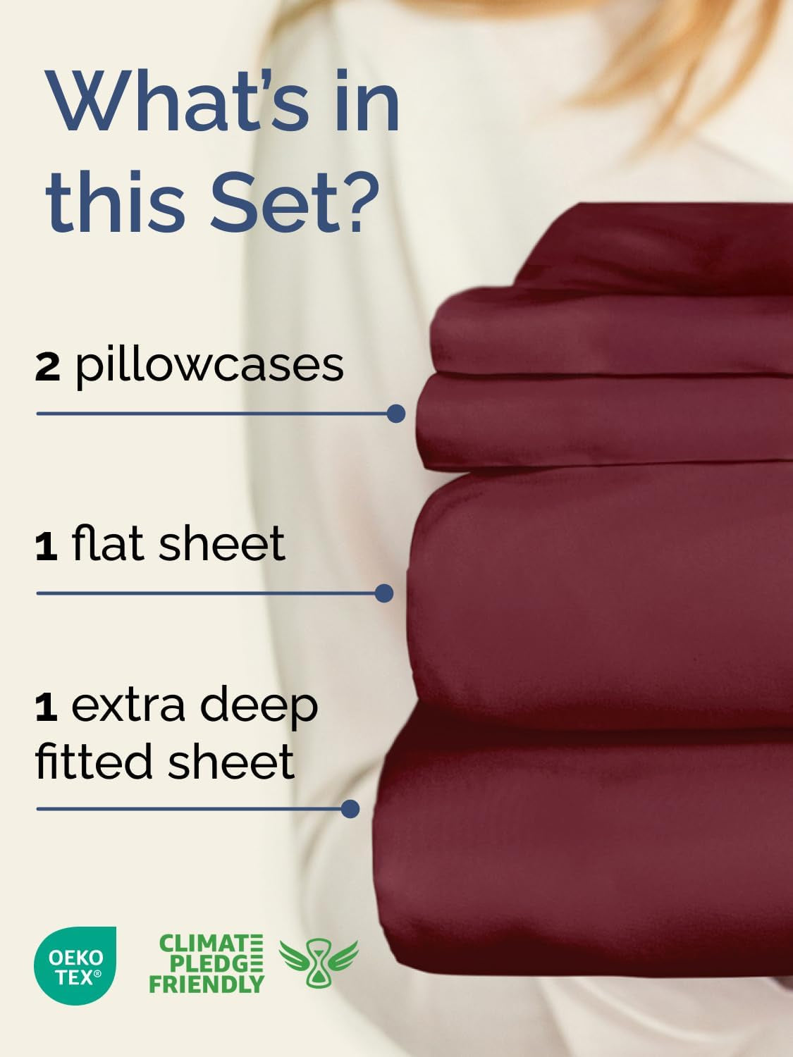 Extra Deep Twin Sheet Set - 4 Piece Breathable & Cooling Sheets - Burgundy