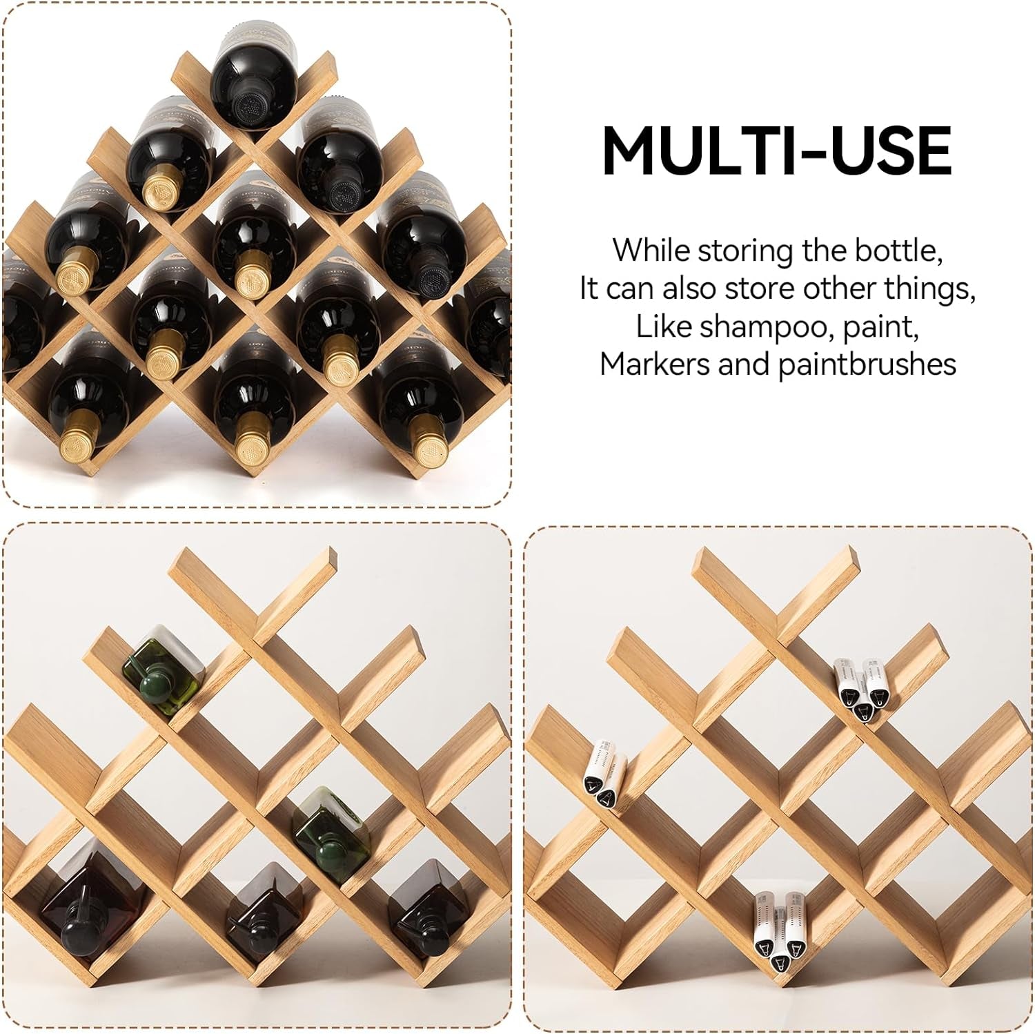 Wood Wine Rack, 13-Bottle 4-Tier Countertop Holder, Natural, 4-NA