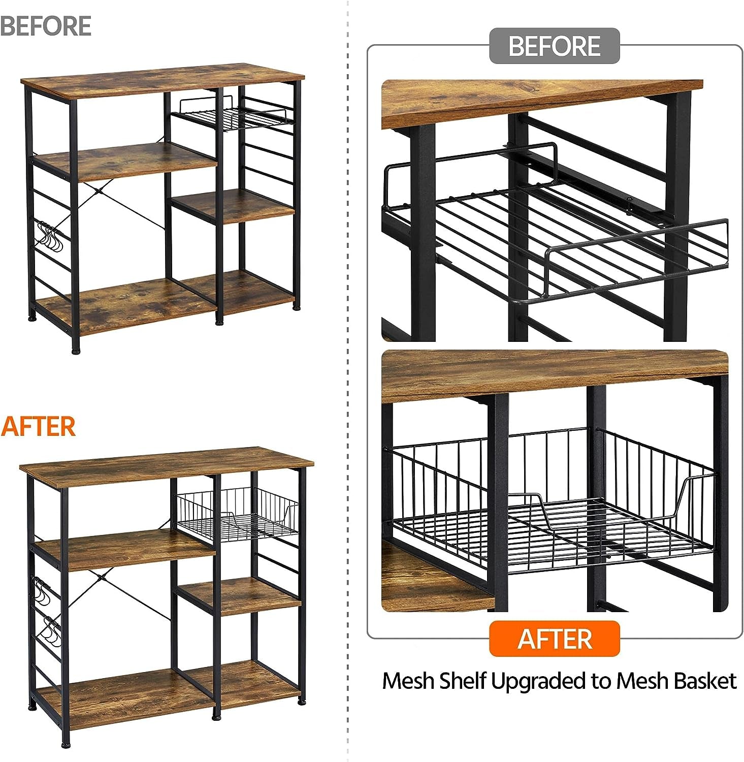 Yaheetech 4-Tier Bakers Rack,Microwave Stand for Coffee Bar,Rustic Brown