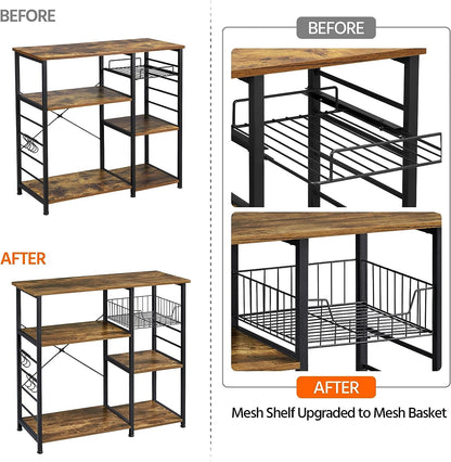 Yaheetech 4-Tier Bakers Rack,Microwave Stand for Coffee Bar,Rustic Brown