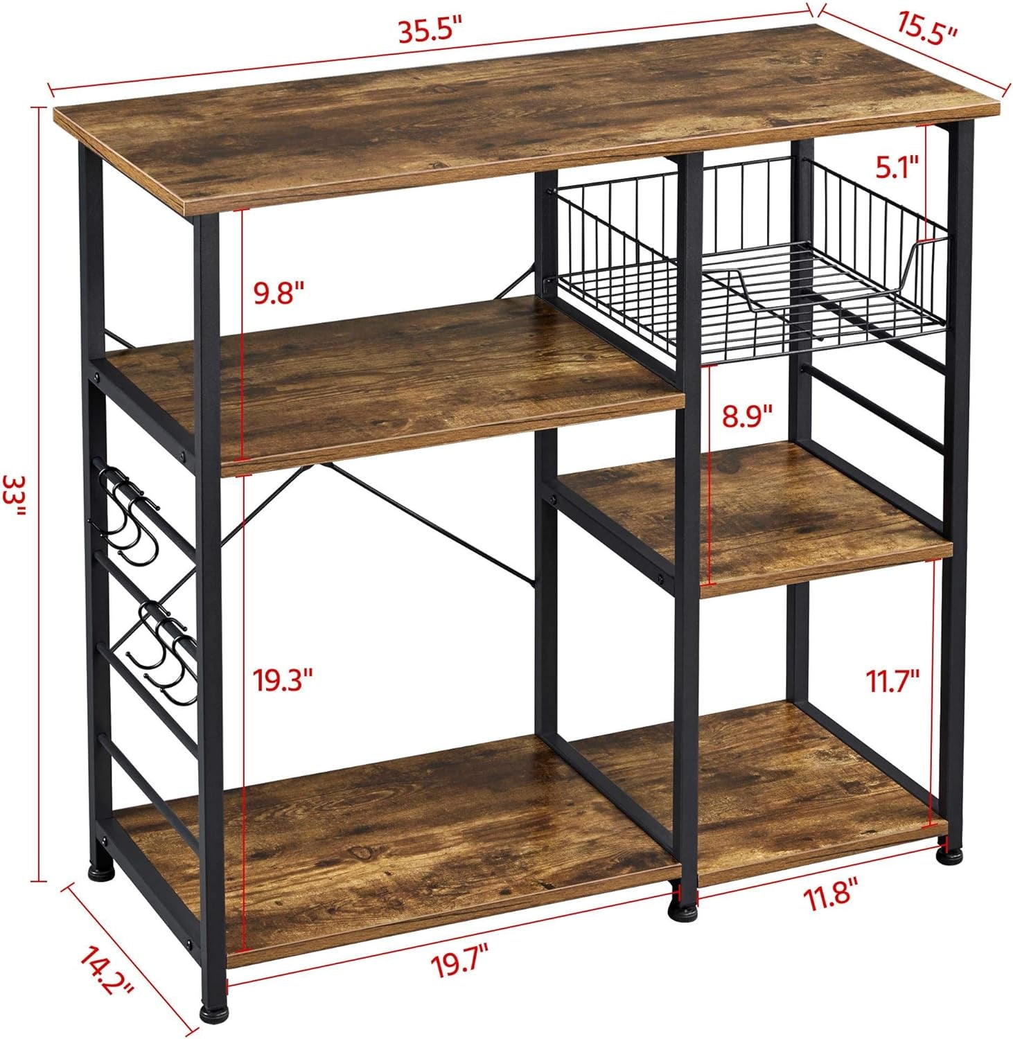 Yaheetech 4-Tier Bakers Rack,Microwave Stand for Coffee Bar,Rustic Brown
