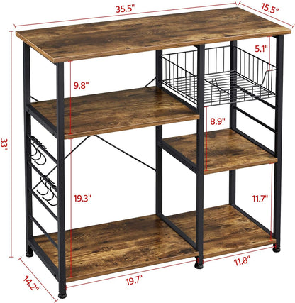 Yaheetech 4-Tier Bakers Rack,Microwave Stand for Coffee Bar,Rustic Brown
