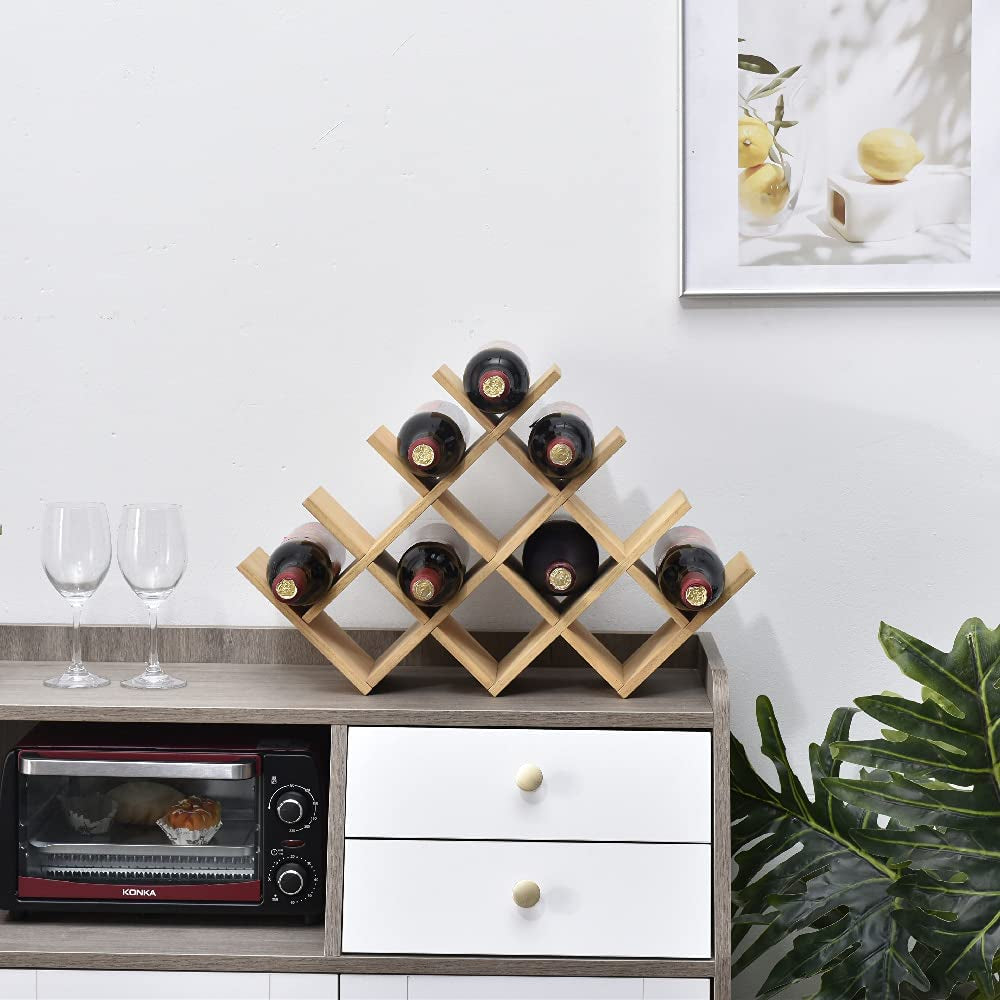 Wood Wine Rack, 13-Bottle 4-Tier Countertop Holder, Natural, 4-NA