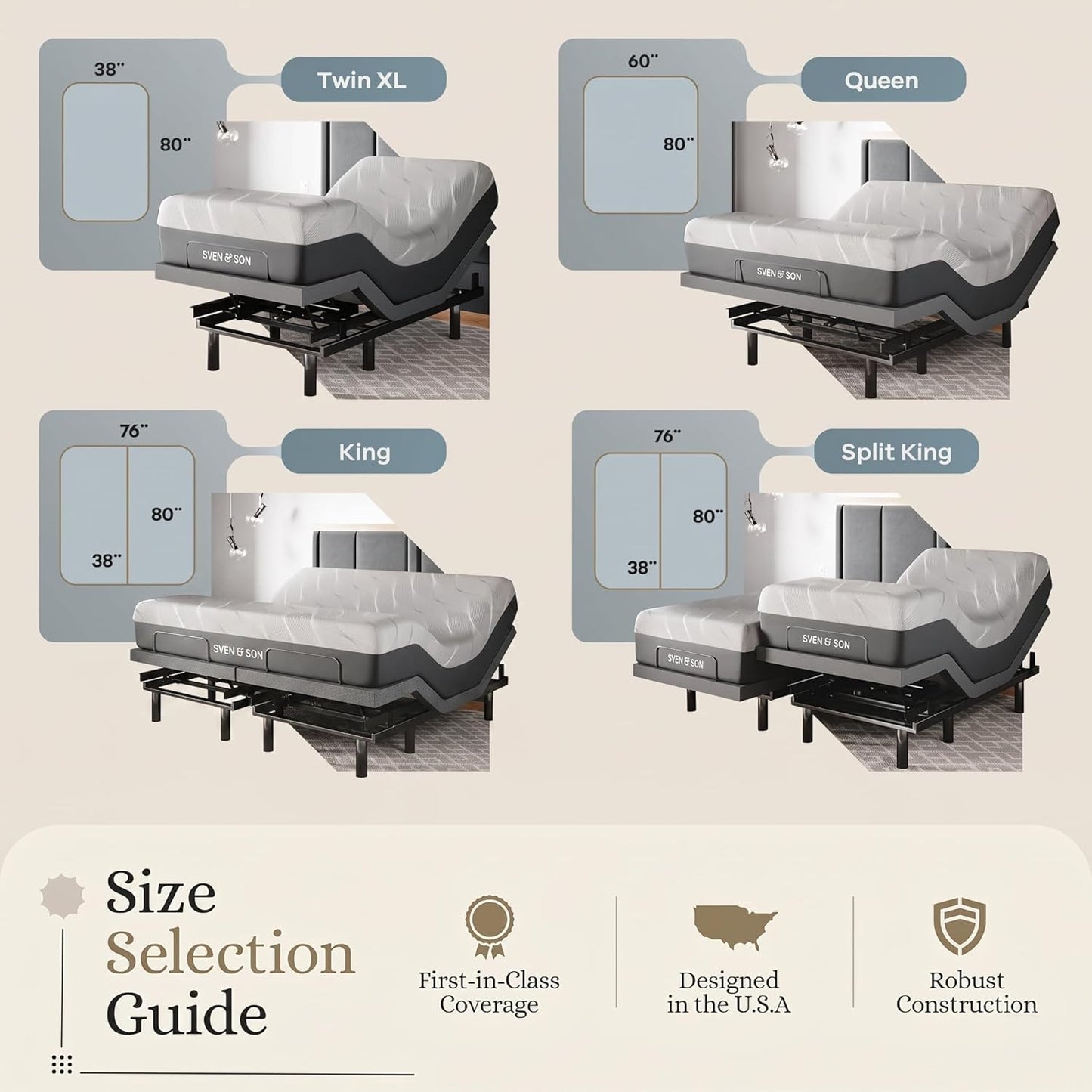 Sven & Son Classic Adjustable Bed Base, Head and Foot Lift, Massage, Under-Bed Lights, USB, Gel Memory, Zero Gravity Smart Frame - King + 14 Inch Hybrid Spring Matt (Medium Soft)