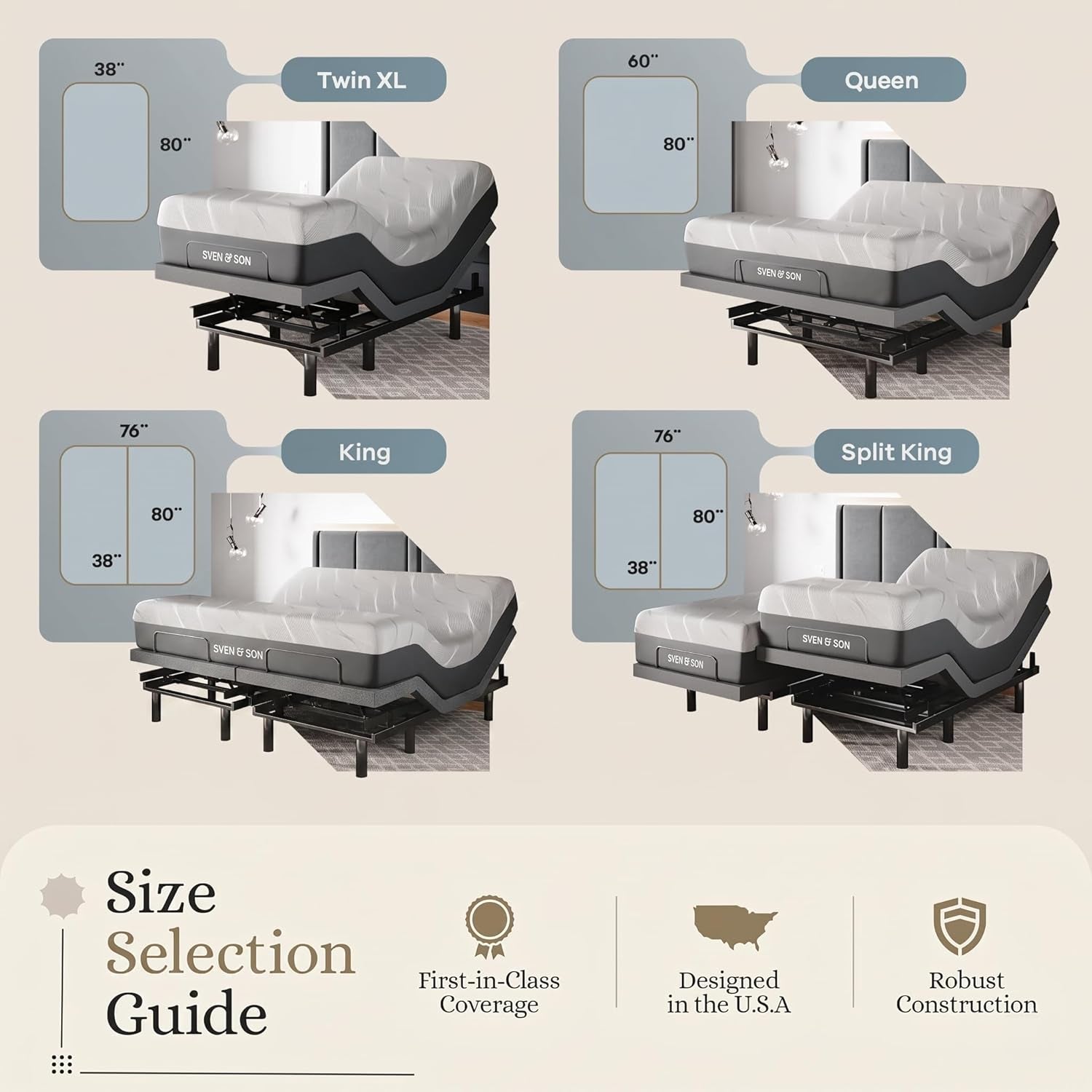 Sven & Son Classic Adjustable Bed Base, Head and Foot Lift, Massage, Under-Bed Lights, USB, Gel Memory, Zero Gravity Smart Frame - King + 14 Inch Hybrid Spring Matt (Medium Soft)