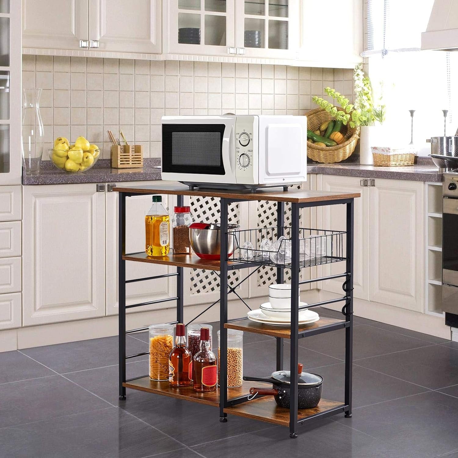 Yaheetech 4-Tier Bakers Rack,Microwave Stand for Coffee Bar,Rustic Brown